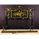 An Elaborate Victorian Painted Black Lacquered Bedstead.