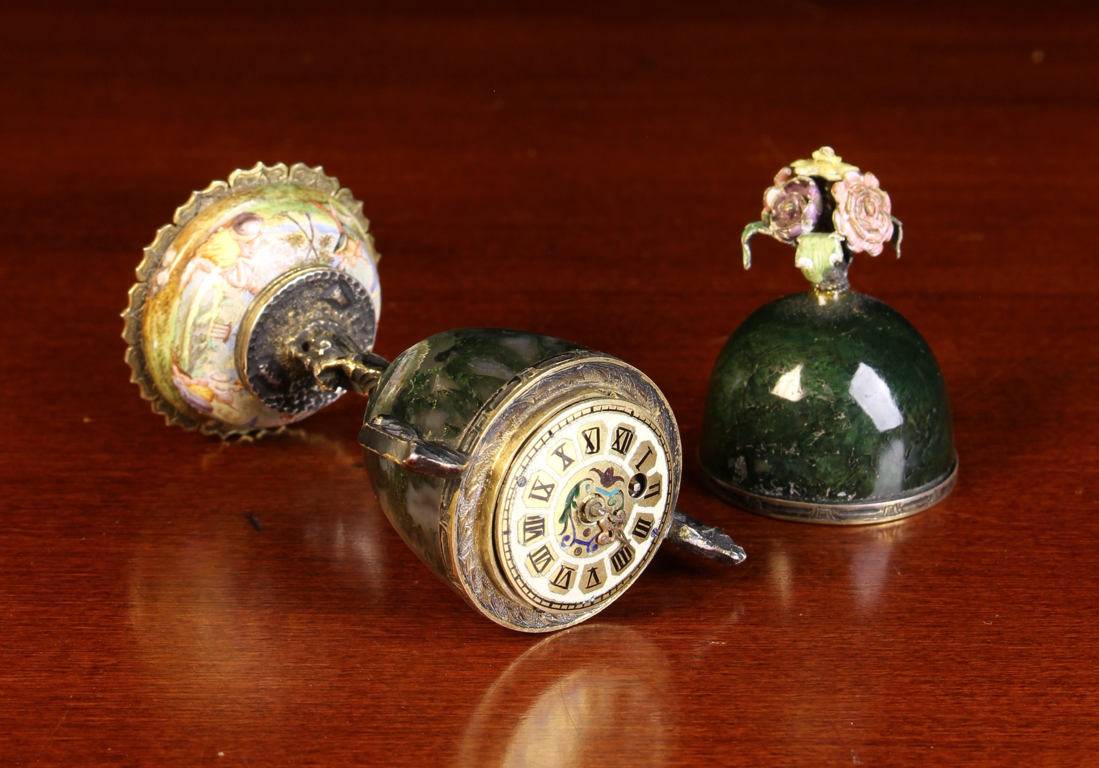 A Bijou Vienna Enamel & Moss-Agate Urn Clock.