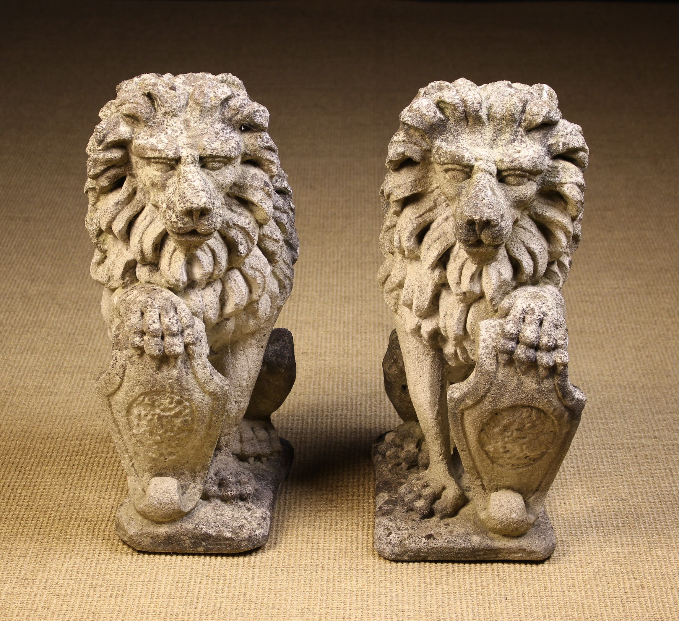 A Pair of Composite Stone Architectural Lions Sejant. - Image 2 of 2