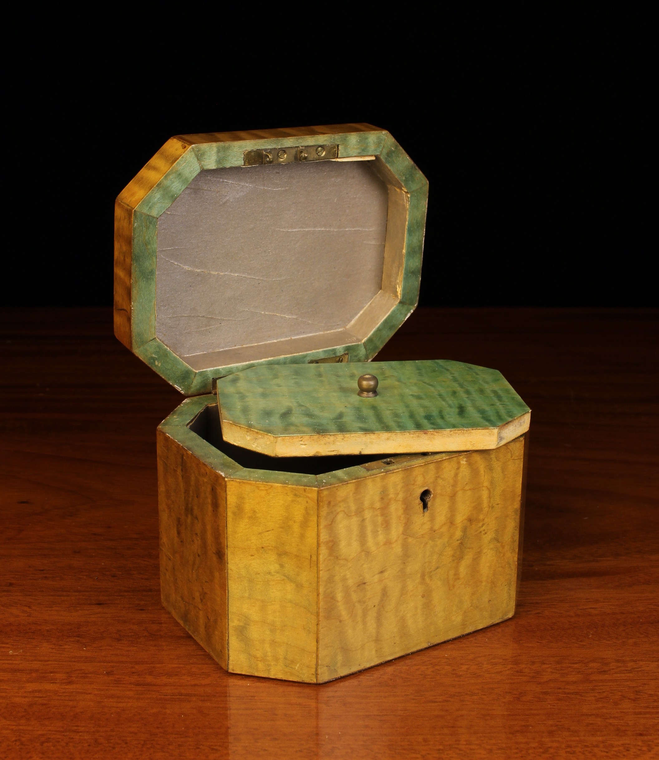 A Small Georgian Harewood Tea Caddy of rectangular bevel form. - Image 2 of 3