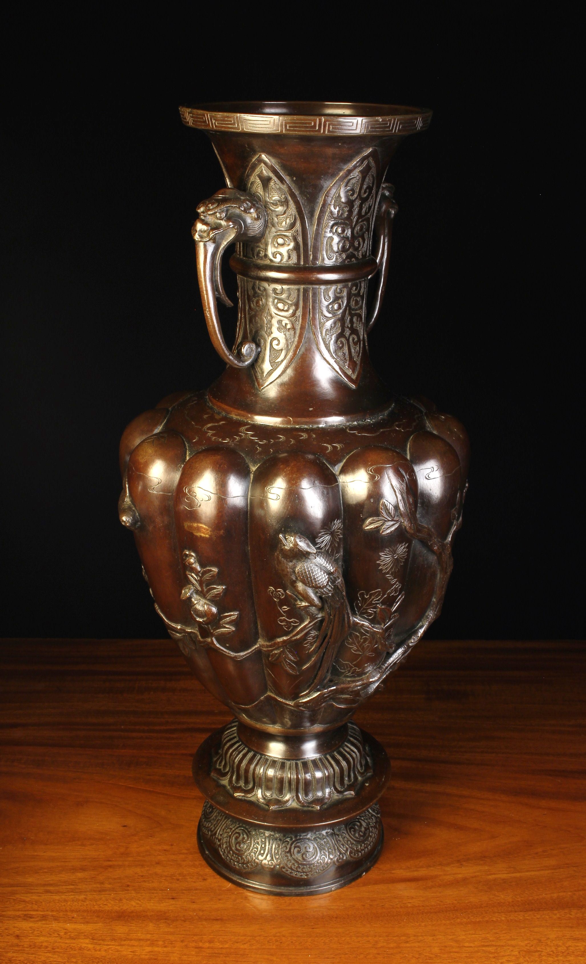 A Large 19th Century Japanese Brown Patinated Copper Alloy Vase. - Image 2 of 2