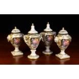 Two Pairs of Small 19th Century Style Ornamental Porcelain Urns decorated with floral panels