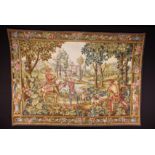 A French Point de L'Halluin Tapestry Wall Hanging machine woven with a Renaissance hunting scene in
