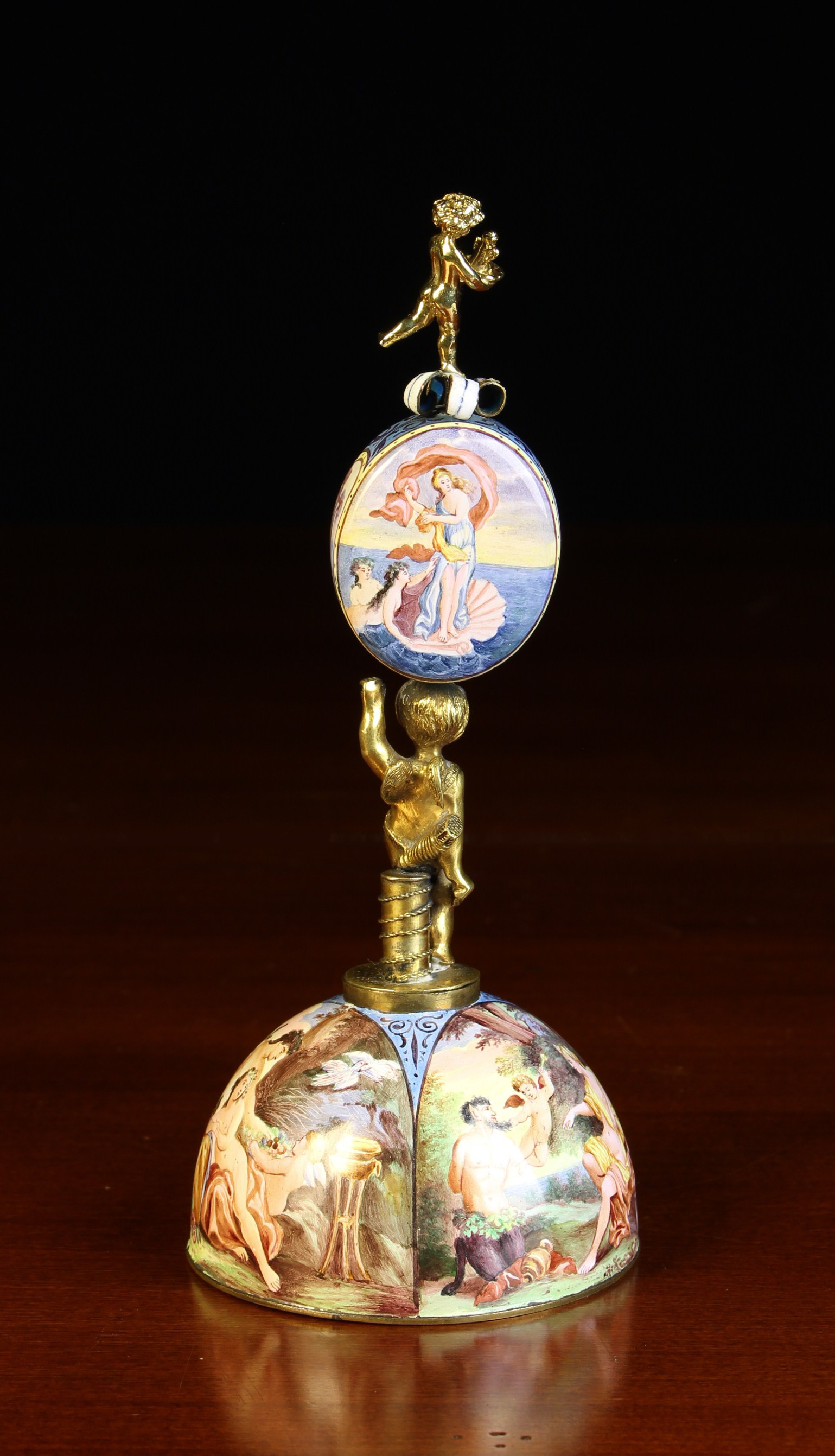 A Fine Late 19th Century Viennese Enamel & Gilt Bronze Figural Table Clock. - Image 3 of 4