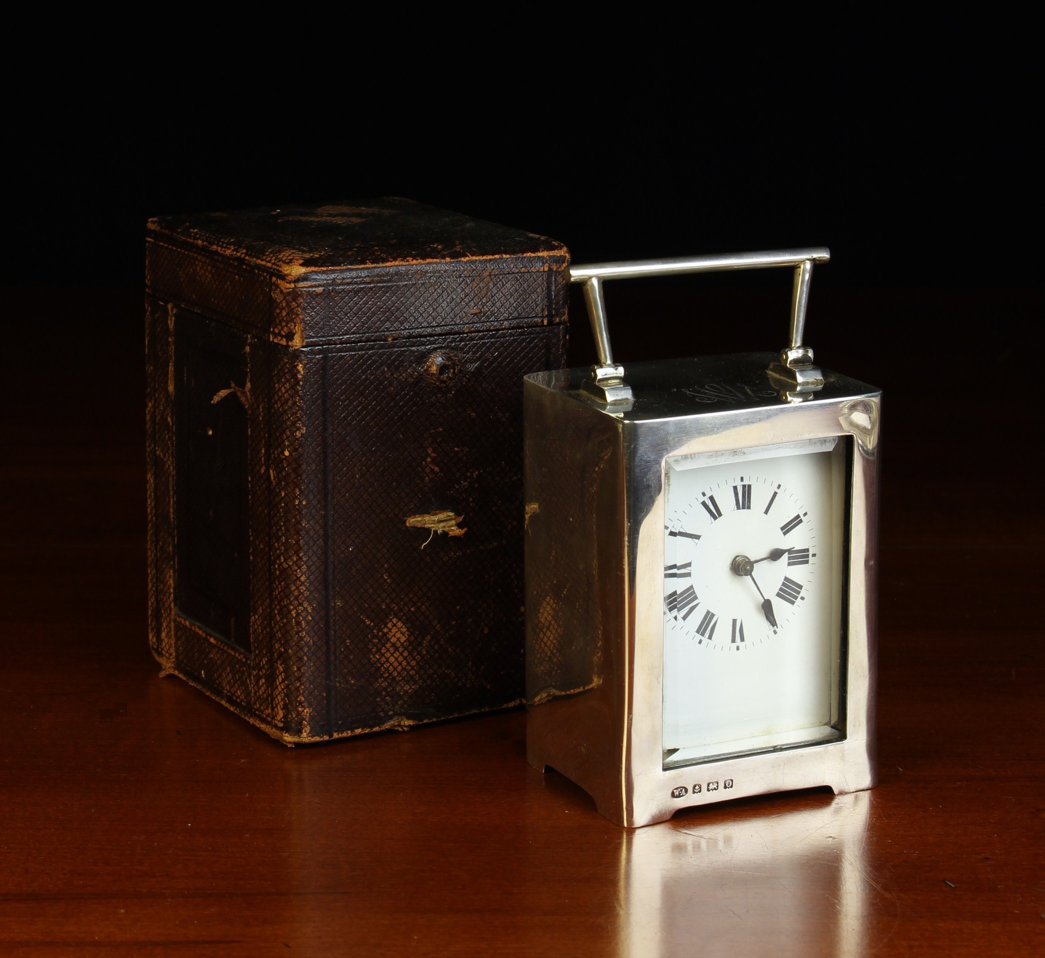 A Cased Silver Carriage Clock by William Aitken hallmarked Birmingham 1913 with a French movement. - Image 2 of 3