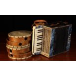 A Vintage Accordion; 'The Viceroy' Junior model, made in Saxony, and four vintage tambourines (A/F).