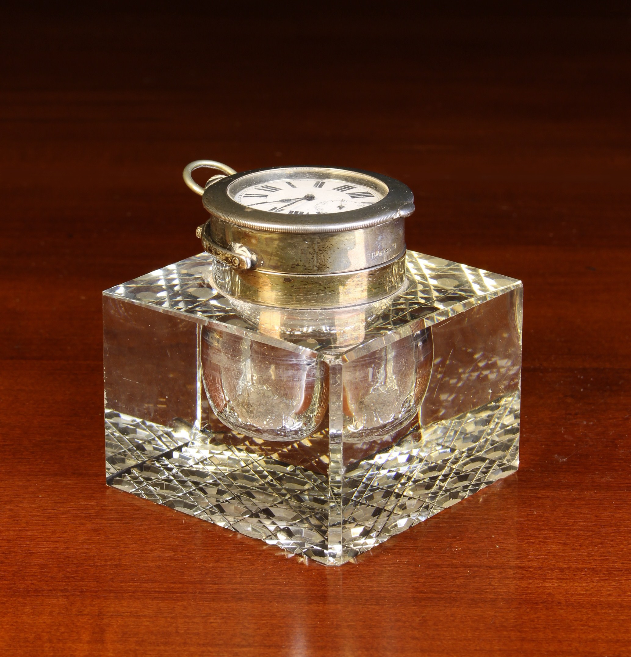 A Handsome Silver Mounted Inkwell/Pocket Watch Holder hallmarked Birmingham 1913 with John Grinsell - Image 3 of 5