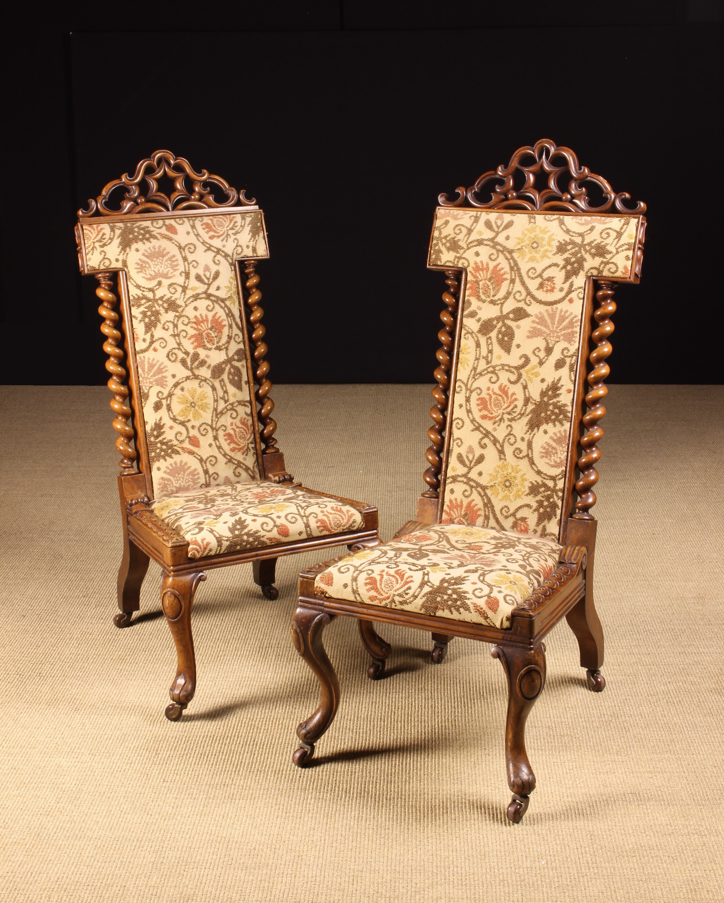 A Pair of Unusual 19th Century Walnut High-backed Side Chairs. - Image 2 of 2