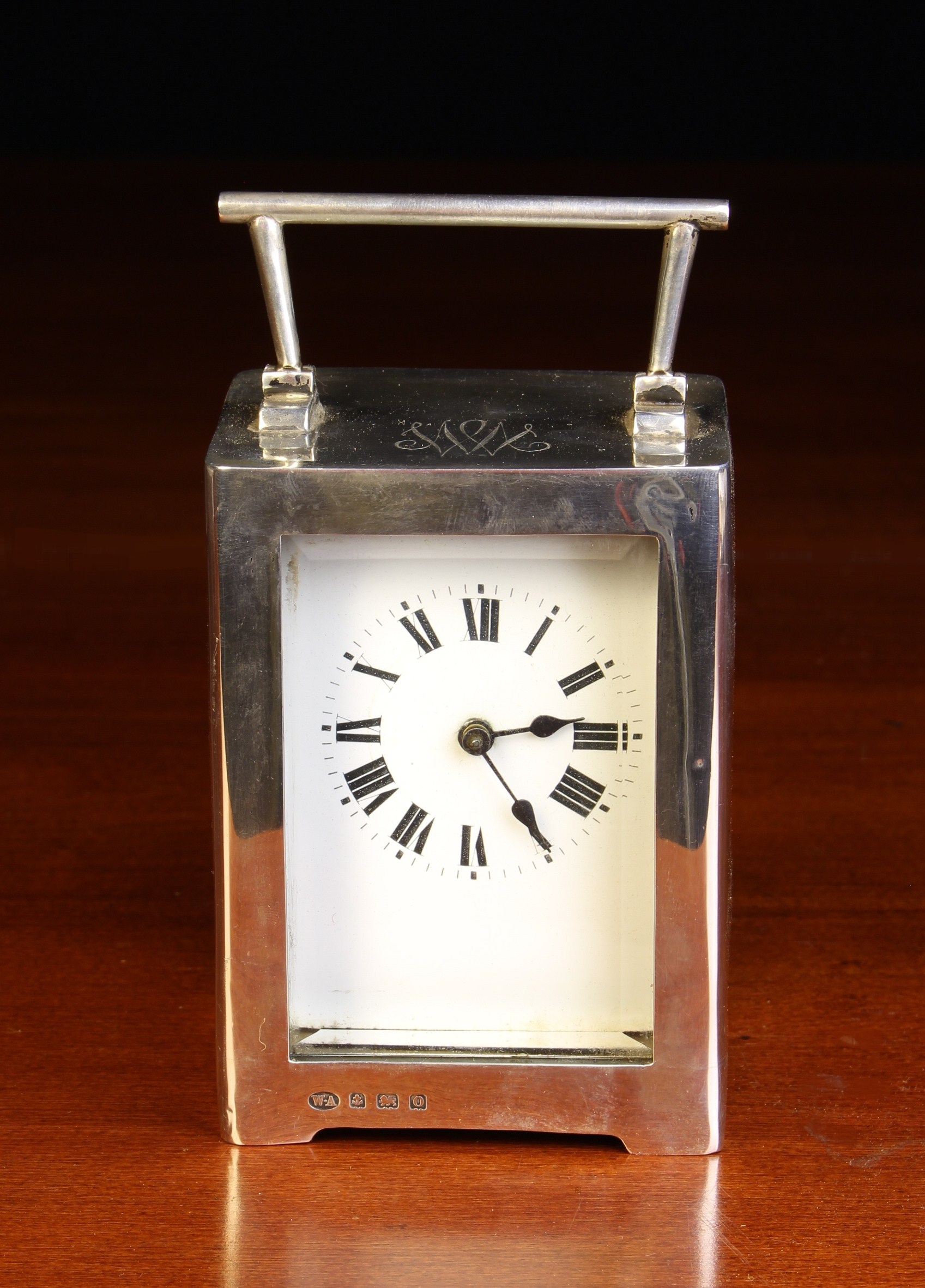 A Cased Silver Carriage Clock by William Aitken hallmarked Birmingham 1913 with a French movement.