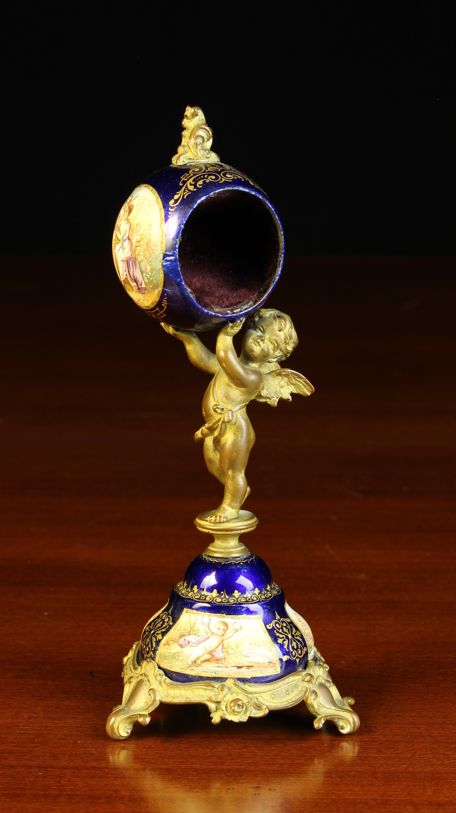 A Delightful 19th Century Viennese Enamel & Gilt Bronze Figural Watch Holder.