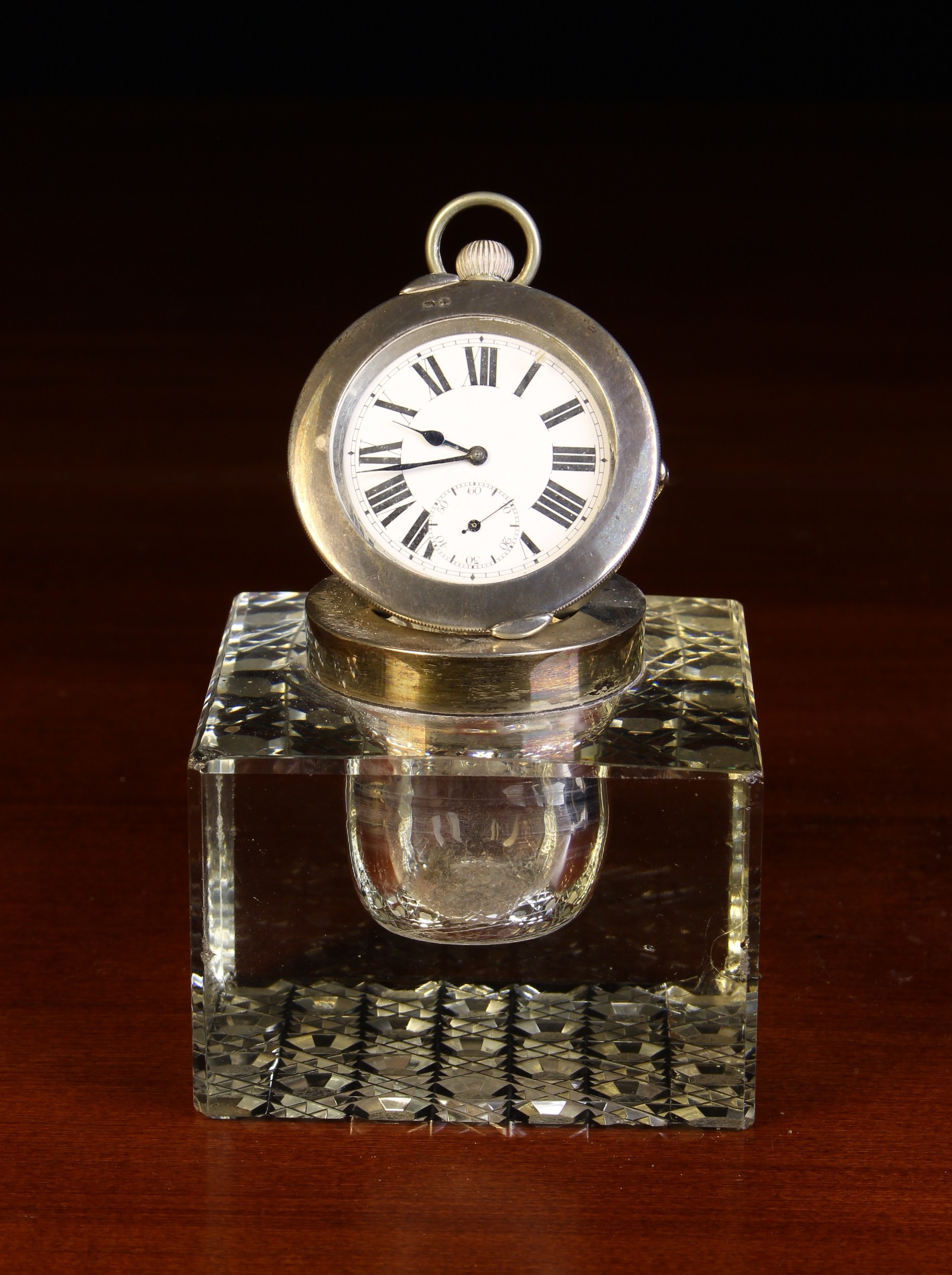 A Handsome Silver Mounted Inkwell/Pocket Watch Holder hallmarked Birmingham 1913 with John Grinsell - Image 2 of 5