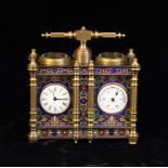 A Small & Decorative French Combination Desk Clock/Barometer in a cloisonné case.