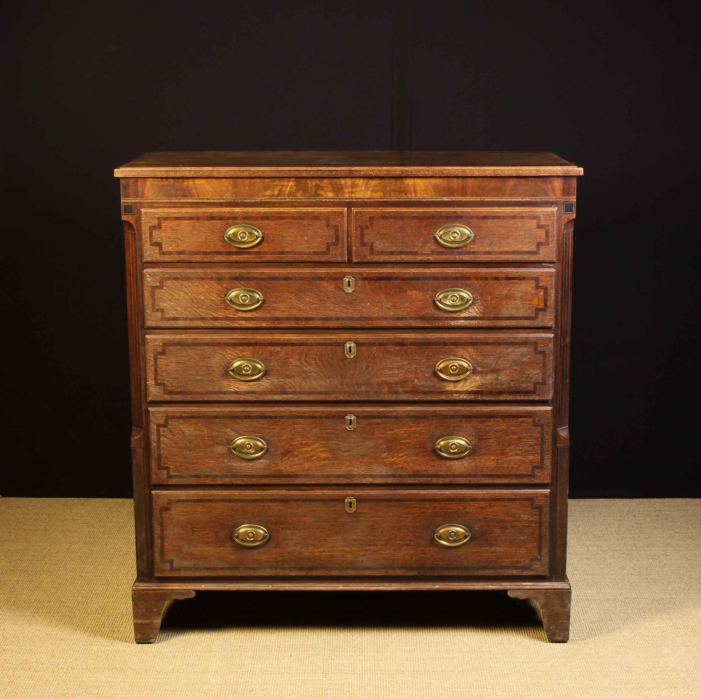 A Large Georgian Inlaid Oak Chest of Drawers. - Image 2 of 3