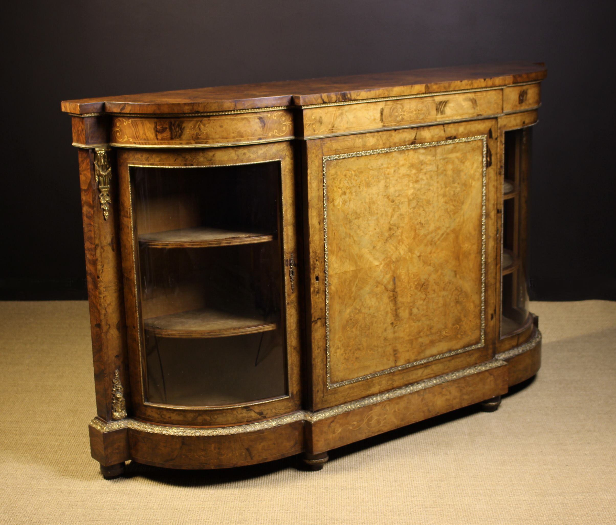 A Large Victorian Burr Walnut Credenza inlaid with decorative stringing. - Image 2 of 2