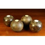 Two Pairs of Antique Lignum Bowling Balls, 4½" (11 cm) diameter.