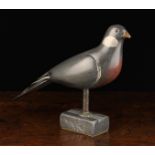 A Good Late 19th/Early 20th Century Carved & Painted Wooden Decoy Pigeon with glass eyes,
