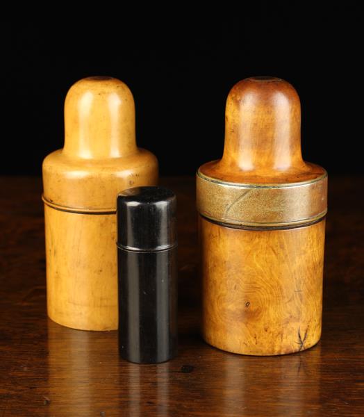 Three 19th Century Turned Treen Bottle Cases: Two of turned boxwood;