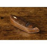 A Small 19th Century Chip Carved Treen Snuff Box in the form of a shoe with bone lozenge inlay to