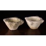 Two Weathered White Marble Mortars with protuberant lobes to the top, 4½" (11.