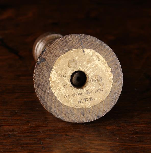 A Sectional 17th Century Turned Three-part Treen Stand with paper collectors label to the underside, - Image 4 of 4