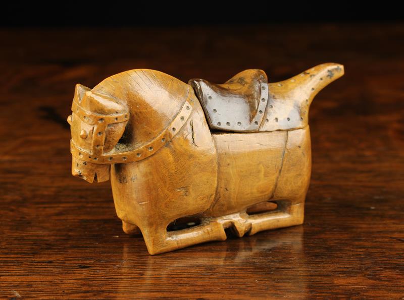 A Delightful Early 19th Century Boxwood Snuff Box carved in the form of a bridled and saddled horse. - Image 5 of 5