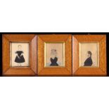 Three Victorian Watercolour Portraits in birds-eye maple frames;