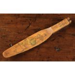 A Delightful 19th Century Folk Art Treen Knitting Sheath with penwork decoration.