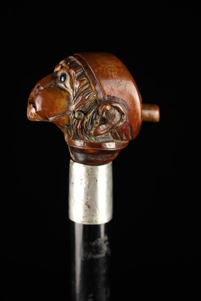 An Edwardian Silver-banded Ebonised Walking Stick with articulated Monkey's head handle. - Image 5 of 7