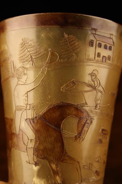 A Charming Early 19th Century Horn Beaker engraved with horse, - Image 4 of 5