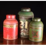 A Group of Three 19th Century Tôleware Shop Cannisters (A/F).