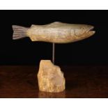 A Late 19th/Early 20th Century Carved & Painted Wooden Fish with glass eyes,