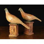 A Pair of Delightful 19th/Early 20th Century Folk Art Wooden Pigeons.