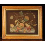 A 19th Century Appliquéd Felt Still Life with wool embroidery: Depicting a spray of fruiting vine,