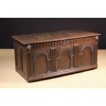 A 17th Century Carved Oak Coffer attributed to Exeter.