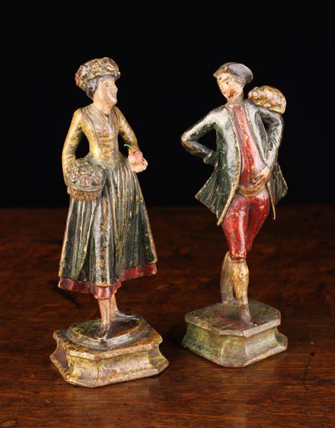 A Pair of Delightful 18th Century Polychromed Pine Carvings of a Lady & Gentleman. - Image 2 of 2