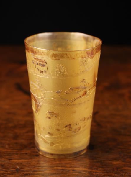 A Charming Early 19th Century Horn Beaker engraved with horse, - Image 2 of 5