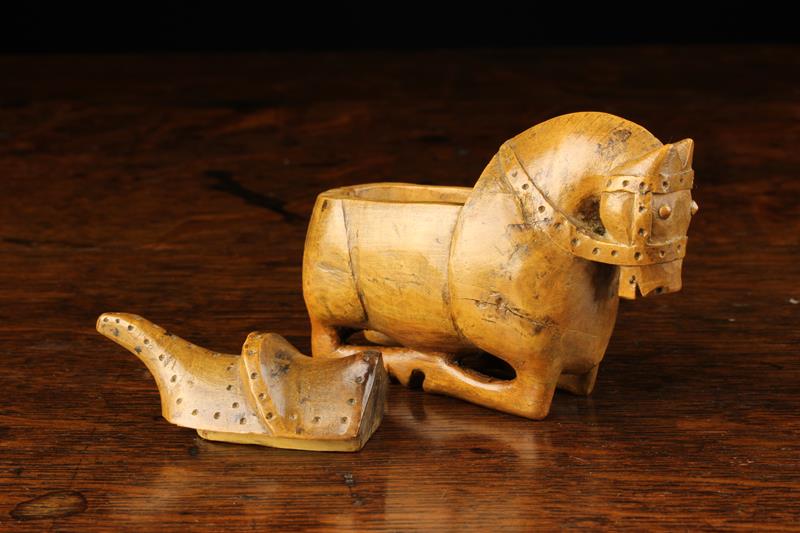 A Delightful Early 19th Century Boxwood Snuff Box carved in the form of a bridled and saddled horse. - Image 2 of 5