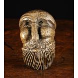 A Small Wooden Boss Naively Carved as the head of a bearded man believed to be of a Slavik Viking
