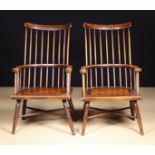 A Pair of 19th Century Ash & Elm Comb Back Windsor Armchairs.