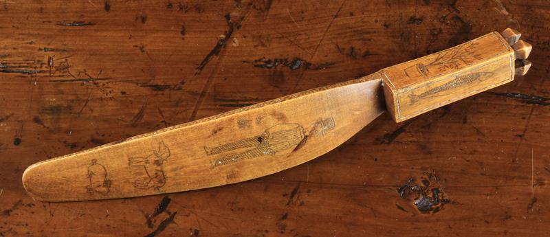 A Delightful 19th Century Folk Art Treen Knitting Sheath with penwork decoration. - Image 4 of 9