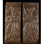 A Pair of 16th Century Carved Oak Panels, possibly Breton.