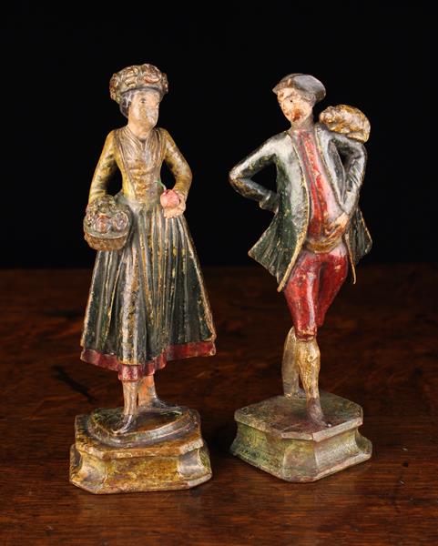 A Pair of Delightful 18th Century Polychromed Pine Carvings of a Lady & Gentleman.