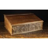 An Early 18th Century Oak Desk Box of through dovetail jointed construction.