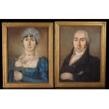 A Pair of George III Pastel Head & Shoulder Portraits of a Man & Wife.