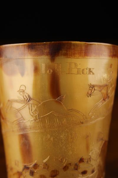 A Charming Early 19th Century Horn Beaker engraved with horse, - Image 5 of 5