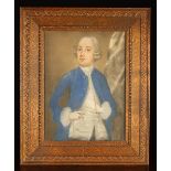 An 18th Century Pastel Drawing: Three-quarter length Portrait of a Gentleman wearing a wig,