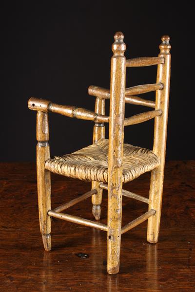 A Delightful 18th/Early 19th Century Ash & Elm Miniature Country Ladder-back Chair with original - Image 2 of 2