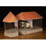 An Early 20th Century Toy Zoo Cage with wire bars and scalloped tiles to the roof, 12" (30 cm) high,