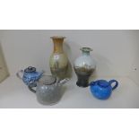 Three studio pottery tea pots, signed or monogrammed on two, tallest 15cm, good condition with no