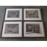 Five coloured John Nash interior prints in gilt frames, 52cm x 61cm, one slipped in frame,